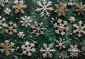 Green background with snowflakes, Christmas decoration, green color background