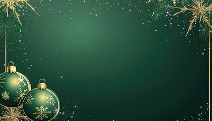 Green Christmas background with a golden frame and snowflakes, a green color scheme, Christmas decoration