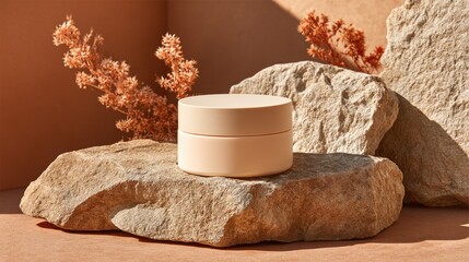 Stylish Skincare Container on Natural Stone Surface