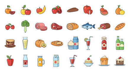 Diverse Collection of Colorful Food Illustrations for Creative Projects
