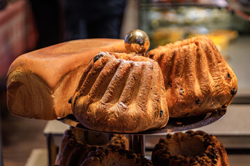 Alsacian kugelhopf or gugelhupf cake at the Strasbourg Christmas Market, France