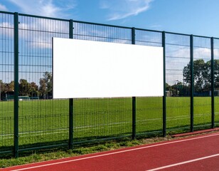 Fototapeta premium Blank Billboard on Sports Field Fence - Advertising Mockup