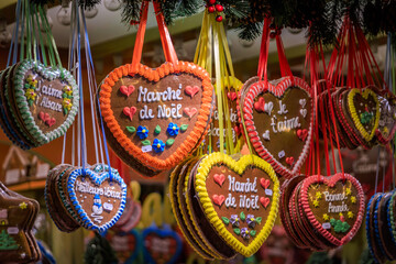 Ornate gingerbread Pain d epices cookies, Christmas Market in Strasbourg, France
