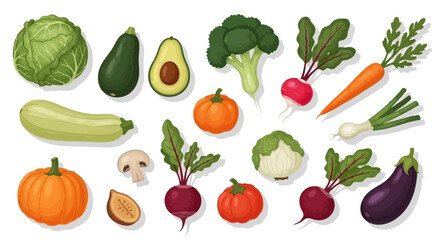 A vibrant and diverse collection of fresh, nutritious, and organically grown garden vegetables, perfectly illustrated for healthy eating, culinary designs, and diet-focused content