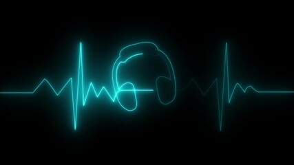Abstract glowing neon heartbeat and pulse rate signal technology animation on black background. Heart beat pulse. Electrocardiogram show heart beat line.Neon heartbeat line with glowing abstract.4k