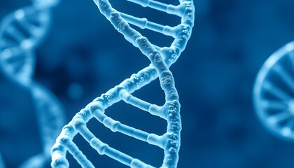 Abstract 3D Render of DNA Helix Structure on Blue Background