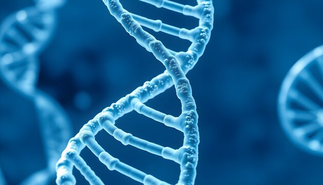 Abstract 3D Render of DNA Helix Structure on Blue Background - Powered by Adobe