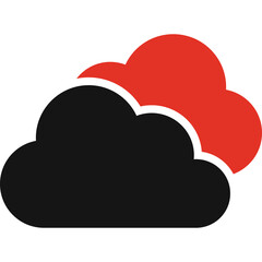 Two Stylized Clouds One Black And One Red Overlapping Against A White Background Simple Graphic Icon Representing Weather Or Data Storage