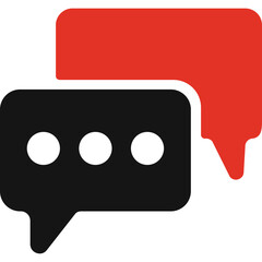 Two Speech Bubbles Chat Icons One Black With Three White Dots And One Red Floating Overlay On Transparent Background Representing Communication Or Dialogue