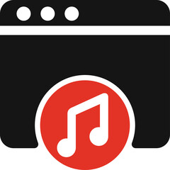 Web Browser Window with Musical Note Icon Showing Online Music Player Interface and Media Player Functionality