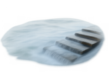 Stone steps creating a pathway through soft flowing water, symbolizing progress and calm, transparent background