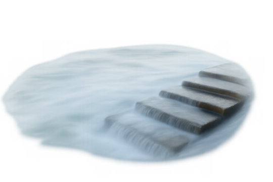 Stone steps creating a pathway through soft flowing water, symbolizing progress and calm, transparent background - Powered by Adobe