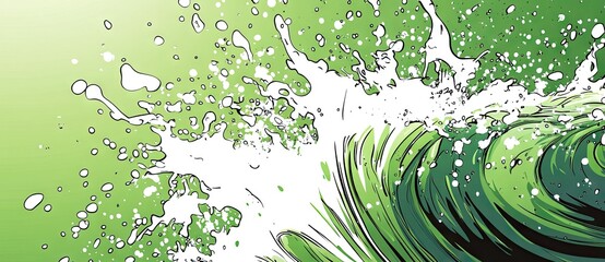 Vector green comic book explosion background with halftone dots and white lines