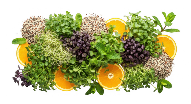 Nutritious blend of fresh superfood ingredients isolated on transparent background