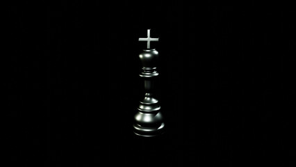 Silver Chess King Piece on Black Background