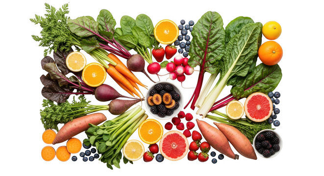 Colorful collection of healthy fruits and vegetables isolated on transparent background - Powered by Adobe