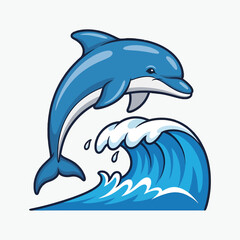 Fototapeta premium Illustration of a jumping dolphin over a wave on a white background