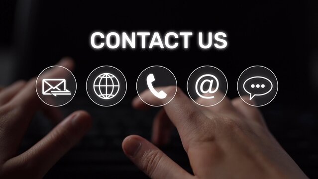 UI concept for contact us section showing icons for email, web, phone, and message. Contact and support icons help streamline business communication and improve customer contact experience. Muxer