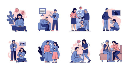 Diverse Scenes of Emotional Support Empathy, Comfort, and Care in Various Relationships and Settings