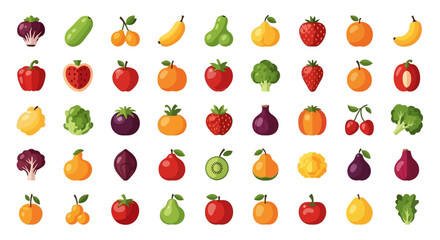 Collection of Various Fruits and Vegetables A Colorful and Healthy Assortment on White Background