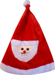 red christmas hat with santa claus face on transparent background