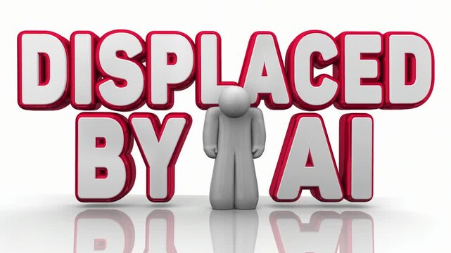 Displaced by AI Sad Unemployed Person Worker Fired 3d Animation