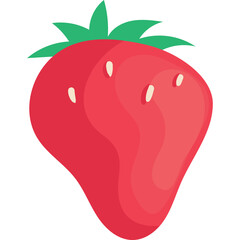 Vibrant Red Strawberry With Green Stalk and White Seeds Against Transparent Background Isolated