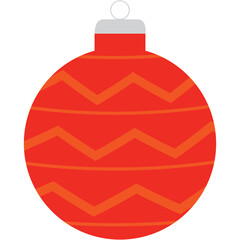 Vibrant Red Christmas Ornament with Orange Zigzag Pattern and Silver Cap Isolated on Transparent Background