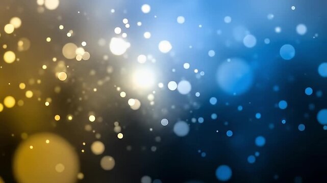 A beautiful, dynamic abstract background featuring a soft bokeh effect with glowing circular particles gently moving across the frame. The color palette seamlessly transitions from warm golden tones o