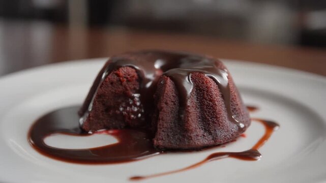 Delectable chocolate lava cake on a plate, a dessert with rich flavor and a visually pleasing appearance