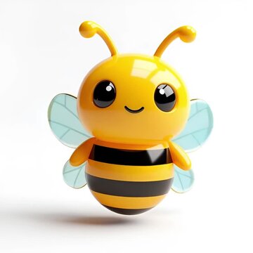 Charming 3D illustration of a smiling cartoon honeybee, a cute insect character with big eyes isolated on a white background