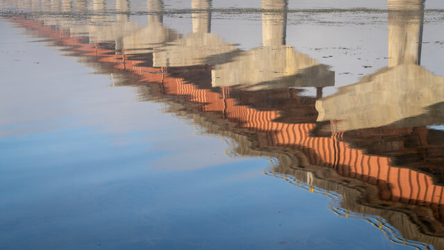 Natchez National Parkway - bridge over Tennessee River from Tennessee to Alabama, foggy November sunrise