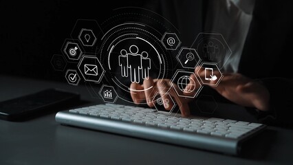 Business teamwork system showing digital communication and performance tracking. Teamwork improves collaboration, drives success, teamwork enhances planning, and teamwork supports productivity. Marrow