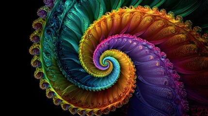 Intricate three dimensional mathematical curve displays a vibrant rainbow gradient against absolute black