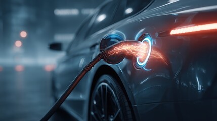 High Tech Electric Car Battery Charging With Smart City Background And Innovative EV Design