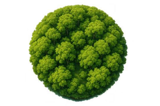 Group of green trees forming a small floating forest island, representing planet earth, nature, and ecology with transparent background - Powered by Adobe