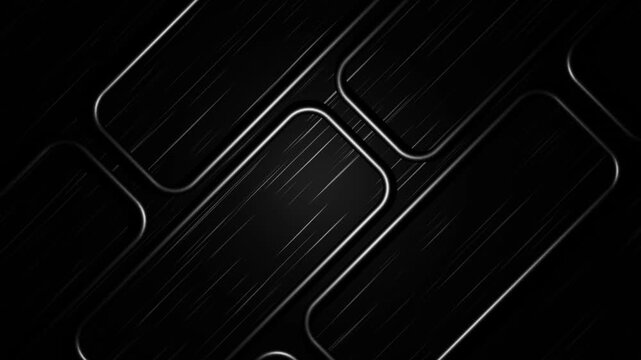 Black metallic background with silver geometric lines creating continuous falling motion effect