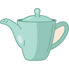 Pale Teal Ceramic Teapot With A Light Pink Interior On A Transparent Background And A White Knob On The Lid