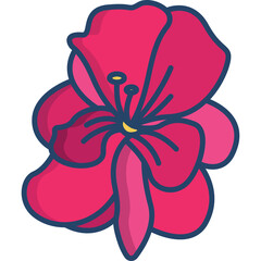 Vibrant Pink Fuchsia Flower With Blue Outline And Deep Shadows Rendered With A Stylized Artistic Flat Design Isolated On A Transparent Background