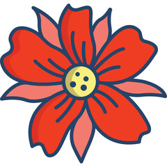 Vibrant Red Flower With Yellow Center And Pink Petals Against A Transparent Background