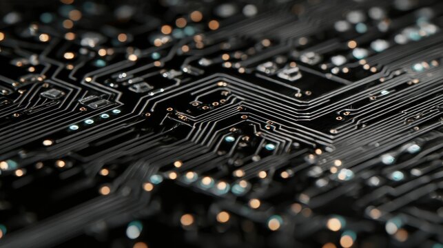 Futuristic motherboard architecture with glowing connections, digital connectivity