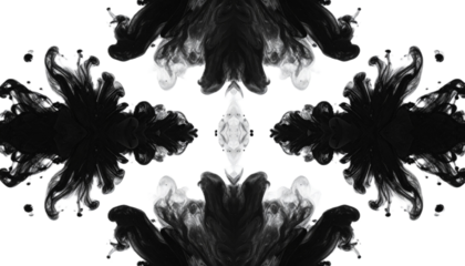 Abstract Black and White Ink Blot Cut Out, Symmetrical Liquid Paint Texture for Grunge and Creative Backgrounds