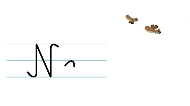 N letter writing like nightingale cartoon animation. A compatibile part of the alphabet serie. Handwriting educational style for children. Good for education movies, presentation, learning alphabet.