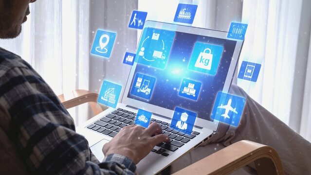 Logistics icons illustrate delivery, supply chain, warehouse, and shipping. Logistics connects global trade, logistics optimizes transport, and logistics supports inventory tracking. Gist - Powered by Adobe