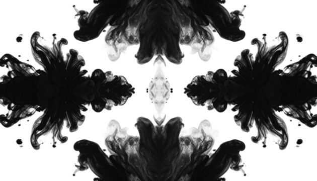 Abstract Black and White Ink Blot Cut Out, Symmetrical Liquid Paint Texture for Grunge and Creative Backgrounds