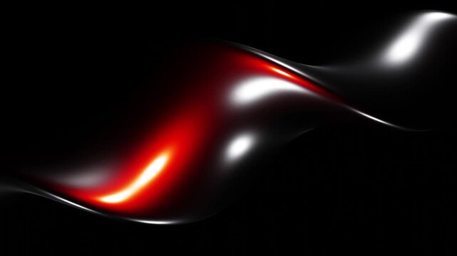 Dynamic flowing red and silver waves moving continuously over black abstract background