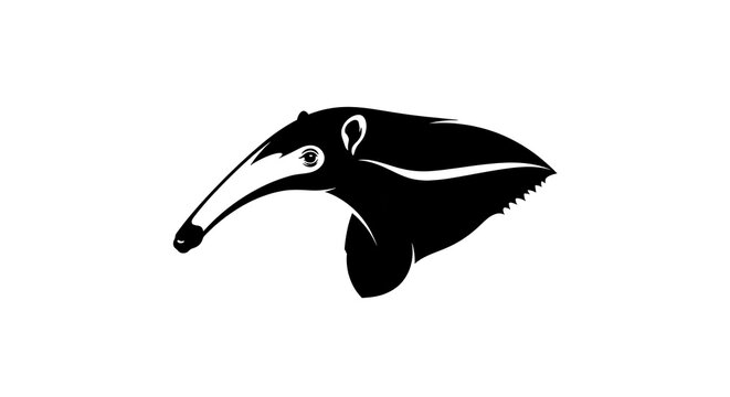 Anteater head profile illustration, black and white minimal design.
