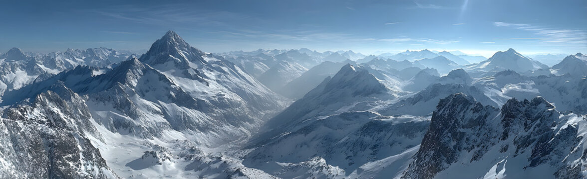 panorama sur les chaines de montagnes enneig&eacute;es des Alpes suisses