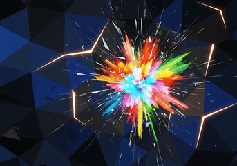 Dynamic explosion of colors on a geometric background with neon highlights