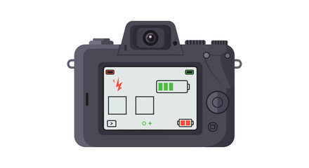 digital camera illustration displaying settings including flash battery life perfect for photography blogs showcasing gear reviews and setup guides.